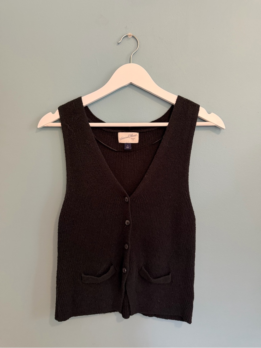 Universal Thread Black V-Neck Knit Vest with Buttons SOLD